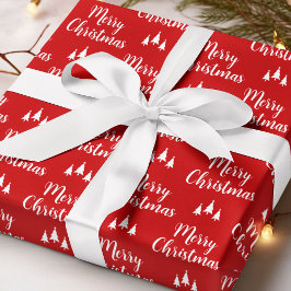 Papier Cadeau Arbre rouge moderne Petit Motif Joyeux Noël