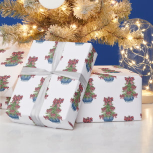 Papier Cadeau Arbre Topiaire de la Chinoiserie de la Bow de Noël