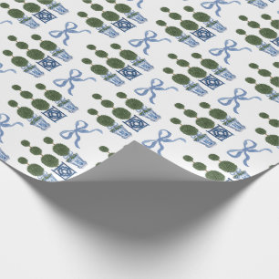 Papier Cadeau Arbre topiaire en chinoiserie avec nœud bleu