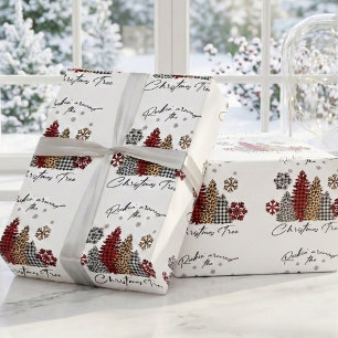 Papier Cadeau Arbres à imprimé léopard et carreaux de Noël rock