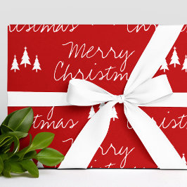Papier Cadeau Arbres blancs rouges modernes Motif Joyeux Noël