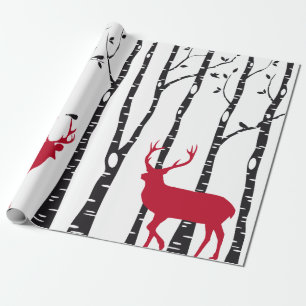 Papier Cadeau Arbres de bouleau avec les cerfs communs et les