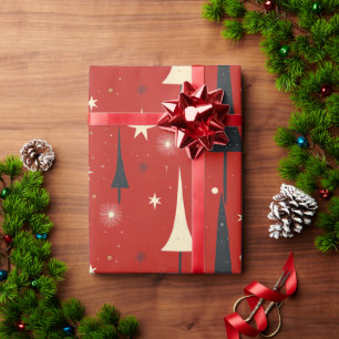 Papier Cadeau Arbres de Noël Abstraits sur Arrière - plan rouge