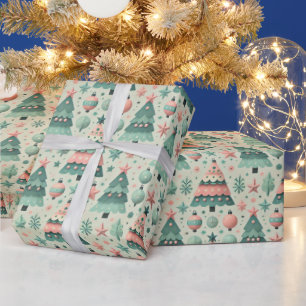 Papier Cadeau Arbres de Noël adorables pastel de préadolescents