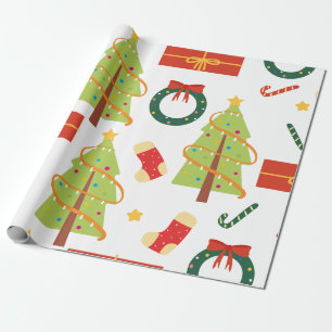 Papier Cadeau Arbres de Noël, Bas et Sucre de canne