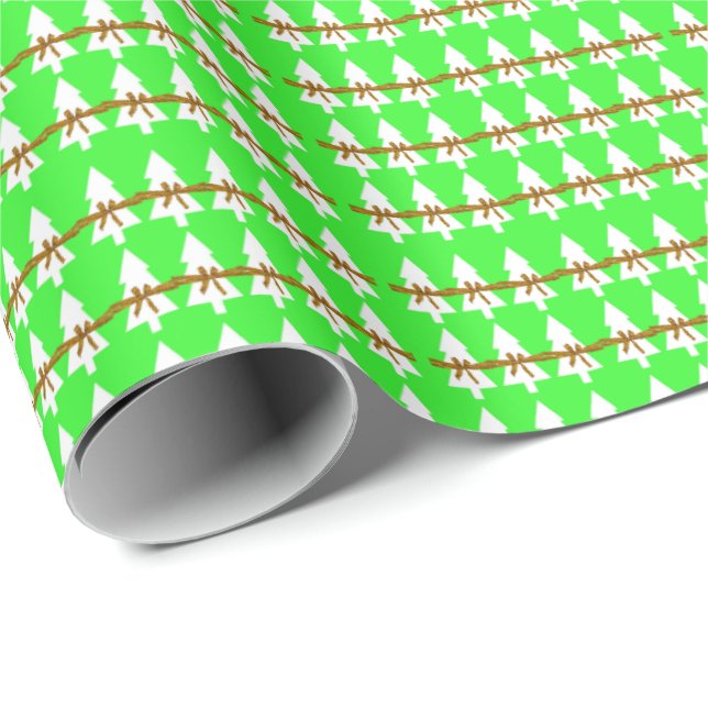 Papier Cadeau Arbres de Noël blancs envelopper le papier vert br (Coin rond)
