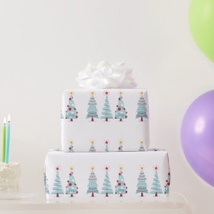 Papier Cadeau Arbres de Noël bleu