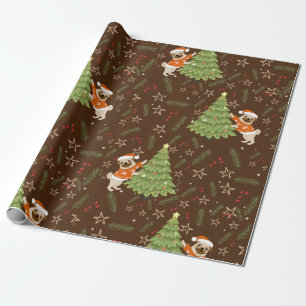 Papier Cadeau Arbres de Noël &carlin chien motif personnalisé ar