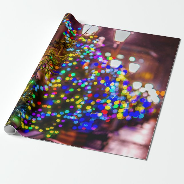 Papier Cadeau Arbres De Noël Dans La Rue (Déroulé)