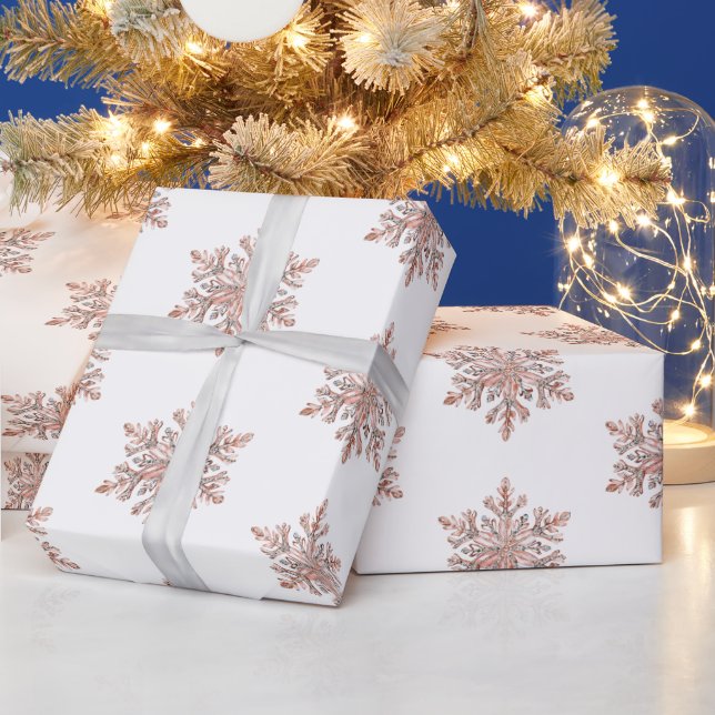 Papier Cadeau Arbres de Noël de flocon d'or rose (Vacances)