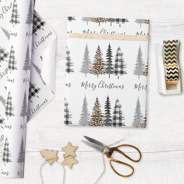 Papier Cadeau Arbres de Noël de la ferme (Glam Farmhouse Christmas Wrapping Paper)