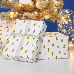 Papier Cadeau Arbres de Noël dorés modernes
