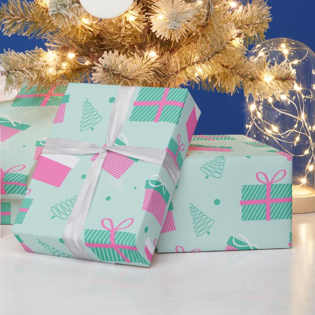 Papier Cadeau Arbres de Noël et cadeaux Noël moderne (Vacances)
