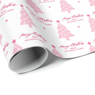 Papier Cadeau Arbres de Noël et étoiles de Noël personnalisés