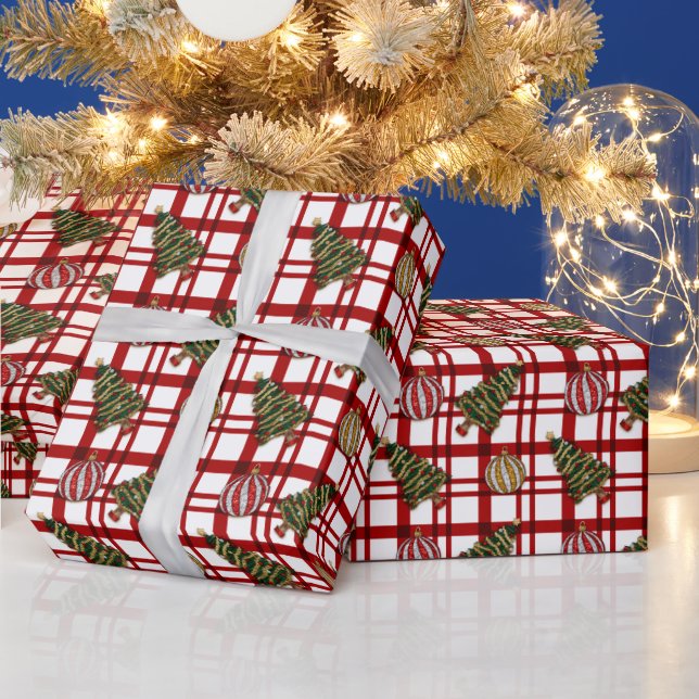 Papier Cadeau Arbres de Noël et ornements de Noël (Vacances)