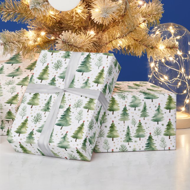 Papier Cadeau Arbres de Noël et Snowflakes Noël moderne (Vacances)