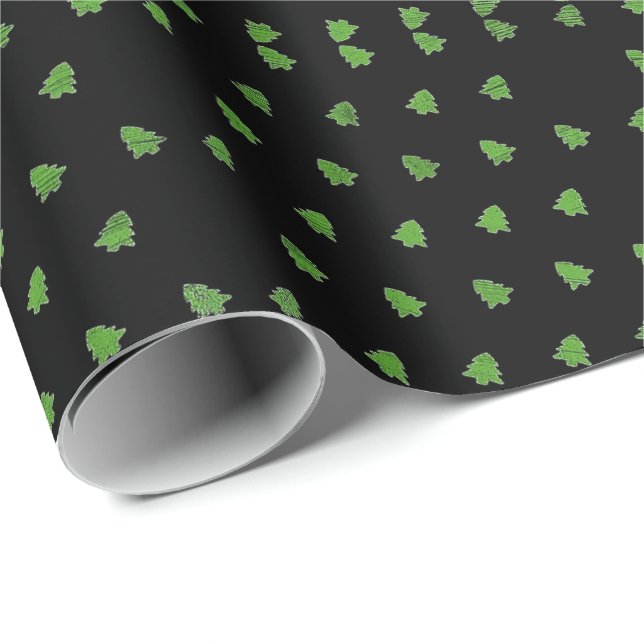 Papier Cadeau Arbres de Noël étincelants (Coin rond)