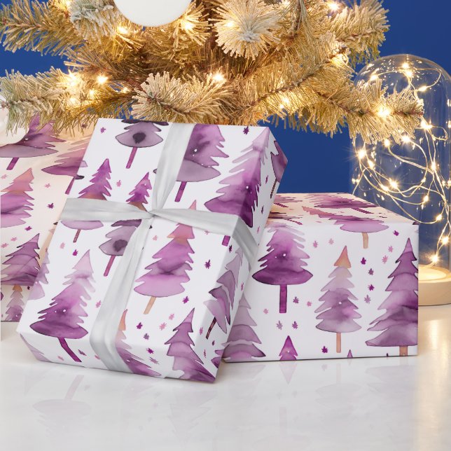 Papier Cadeau Arbres de Noël Étoiles violet rose Noël (Vacances)