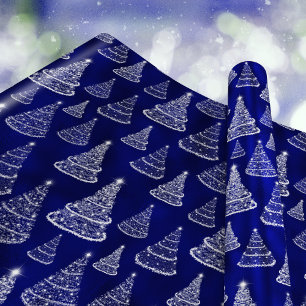Papier Cadeau Arbres de Noël flamboyants Stars Royal Blue