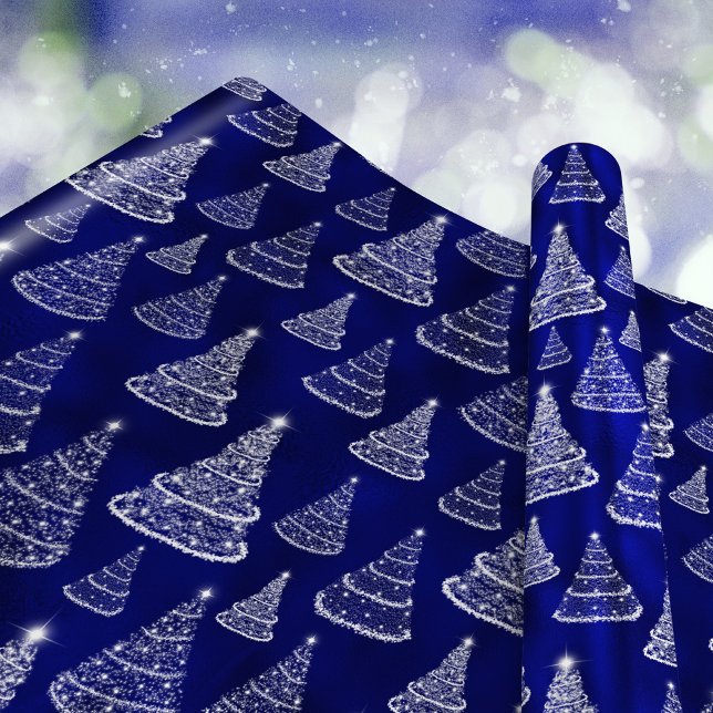 Papier Cadeau Arbres de Noël flamboyants Stars Royal Blue (Créateur téléchargé)