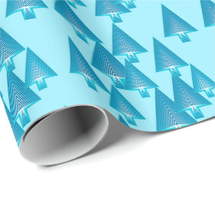 Papier Cadeau Arbres de Noël métalliques modernes - bleu de ciel