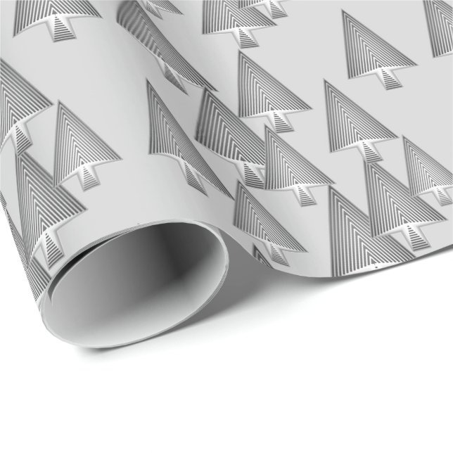 Papier Cadeau Arbres de Noël métalliques modernes - gris argenté (Coin rond)