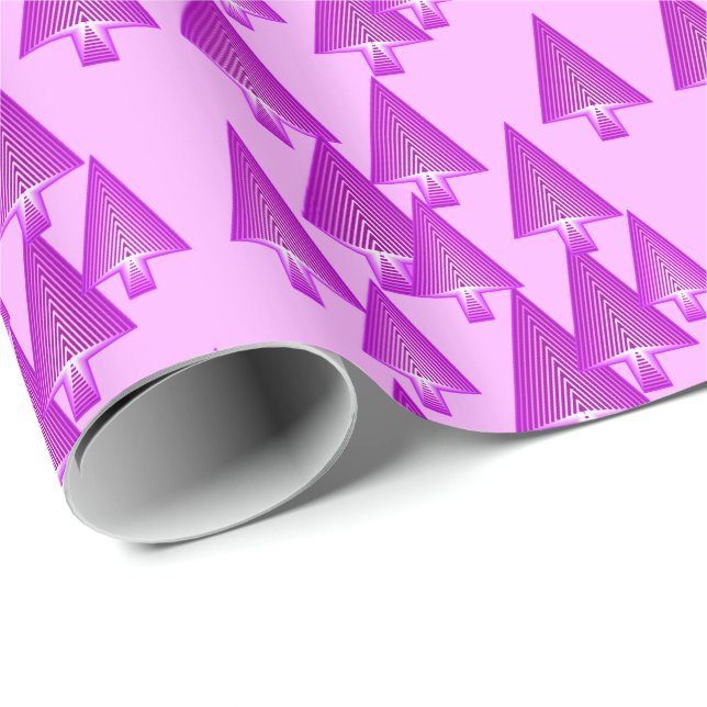 Papier Cadeau Arbres de Noël métalliques modernes - pourpre (Coin rond)