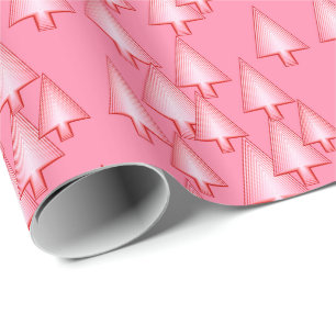 Papier Cadeau Arbres de Noël métalliques modernes - rose de