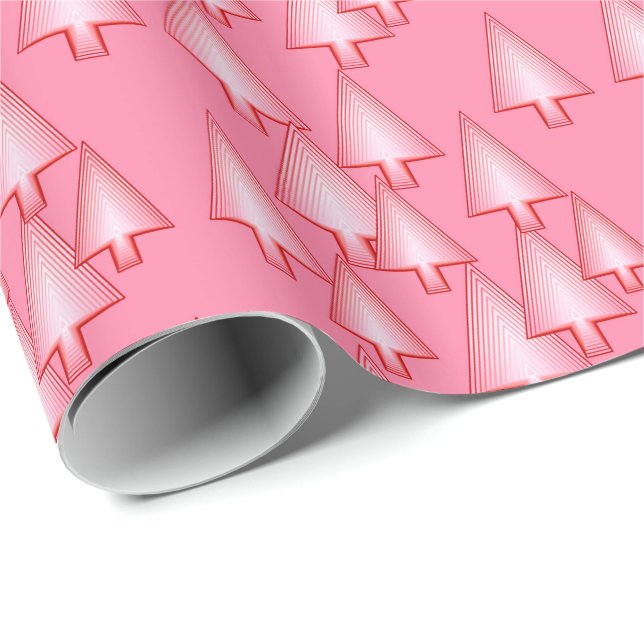 Papier Cadeau Arbres de Noël métalliques modernes - rose de (Coin rond)