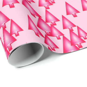 Papier Cadeau Arbres de Noël métalliques modernes - rose fuchsia