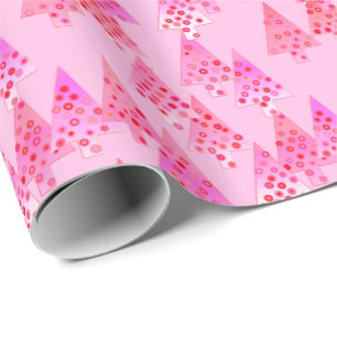 Papier Cadeau Arbres de Noël modernes de fleur - rose en pastel