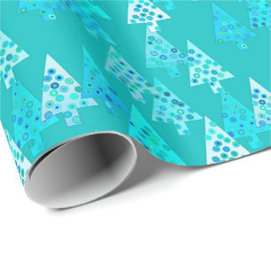 Papier Cadeau Arbres de Noël modernes de fleur - turquoise
