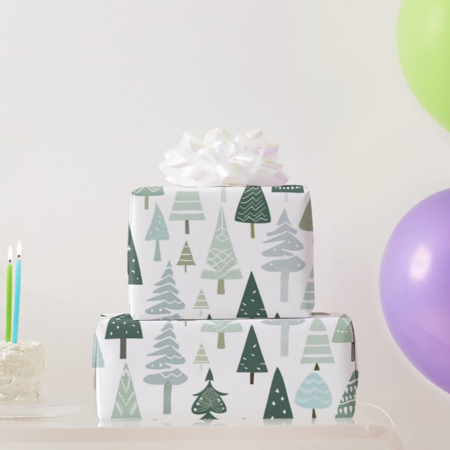 Papier Cadeau Arbres de Noël modernes et élégants (Cadeaux de fête)