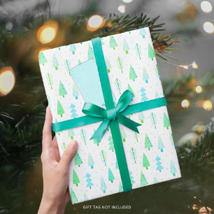 Papier Cadeau Arbres de Noël modernes Motif bleu turquoise