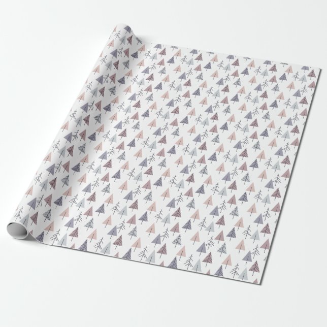 Papier Cadeau Arbres de Noël modernes Pastel Dusty Rose (Déroulé)