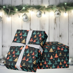 Papier Cadeau Arbres de Noël modernes rétro