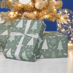 Papier Cadeau Arbres de Noël modernes Sage Green