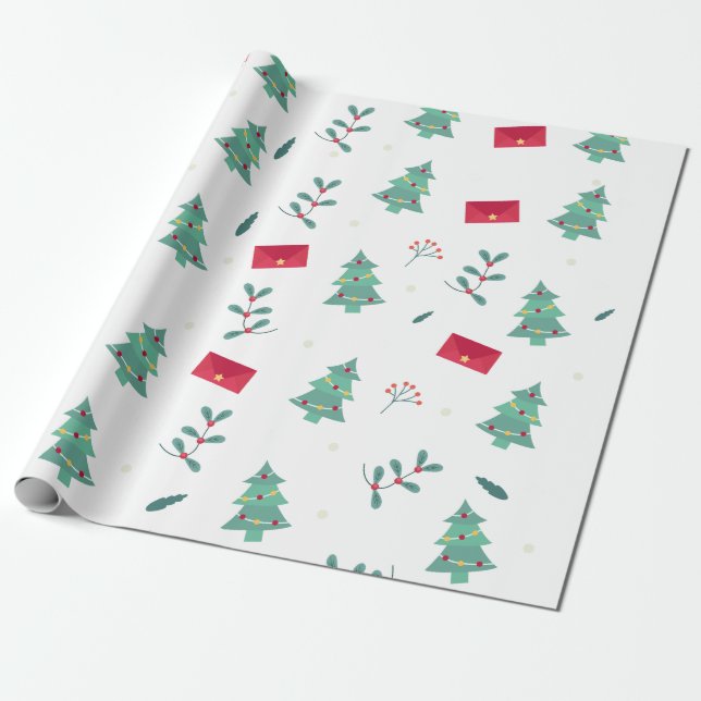 Papier Cadeau Arbres de Noël motif, Fêtes de Noël (Déroulé)