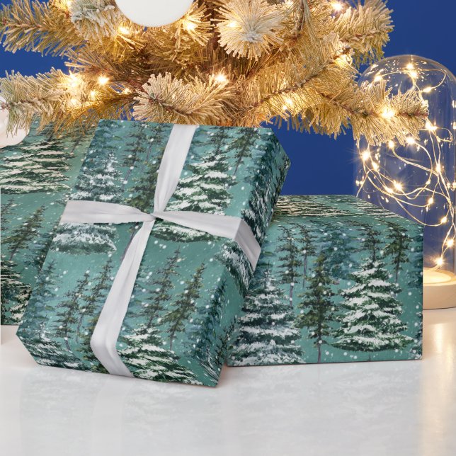 Papier Cadeau Arbres de Noël neigeux (Vacances)