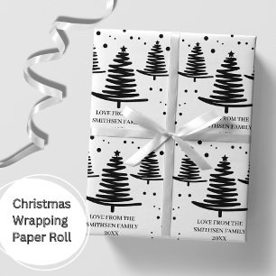 Papier Cadeau Arbres de Noël noirs noirs blancs minimalistes