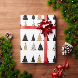 Papier Cadeau Arbres de Noël Or Noir Moderne Vacances simples