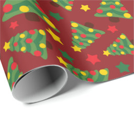 Papier Cadeau Arbres de Noël ornés d'une étoile dorée Sans coutu