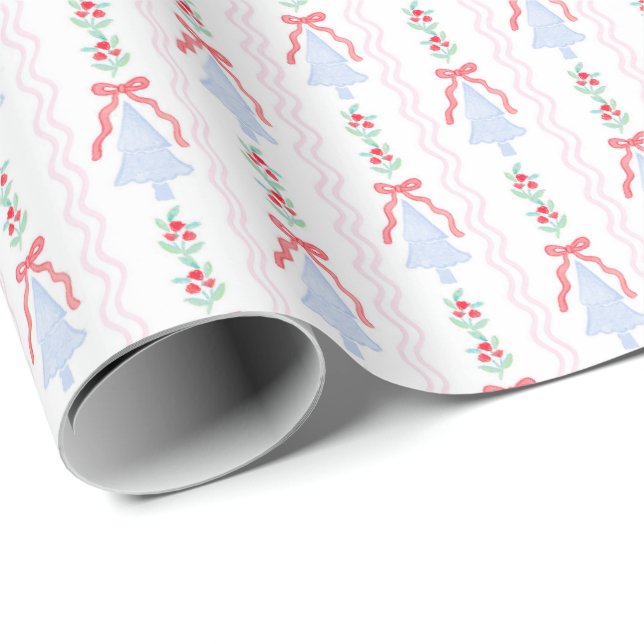 Papier Cadeau Arbres de Noël Papier d'enveloppement de Noël (Coin rond)