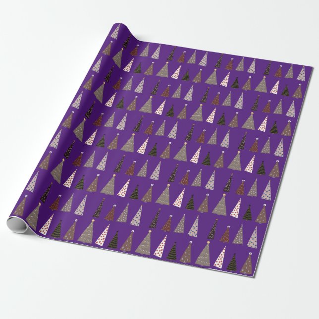 Papier Cadeau Arbres de Noël pourpres (Déroulé)