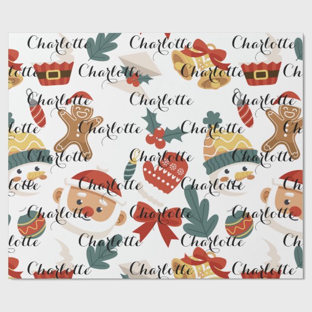 Papier Cadeau Arbres de Noël rose moderne Nom Cadeau Personnalis (Plat)