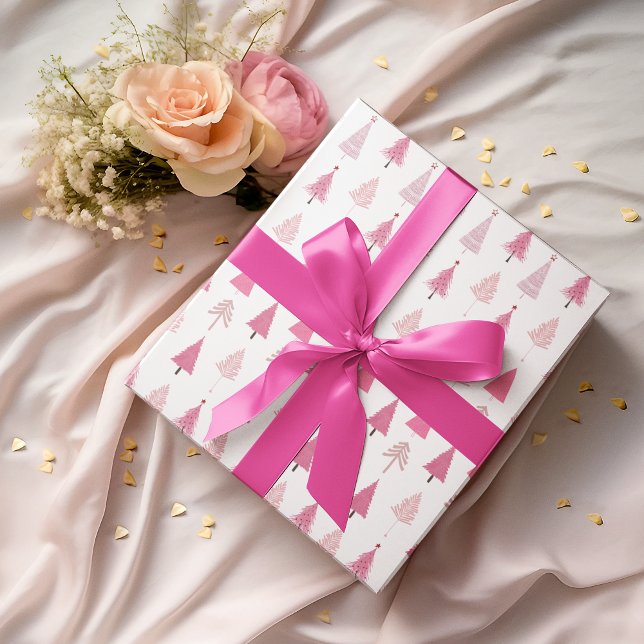 Papier Cadeau Arbres de Noël roses Papier Motif moderne (Créateur téléchargé)