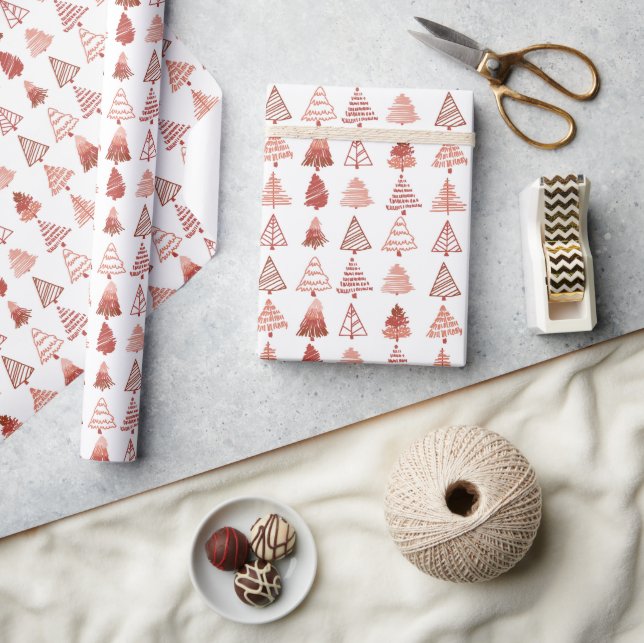 Papier Cadeau Arbres de Noël rouges (Artisanat)