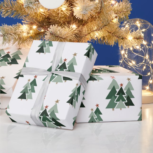 Papier Cadeau Arbres de Noël rustiques modernes (Vacances)