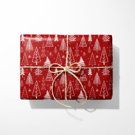 Papier Cadeau Arbres de Noël rustiques rouges et blancs