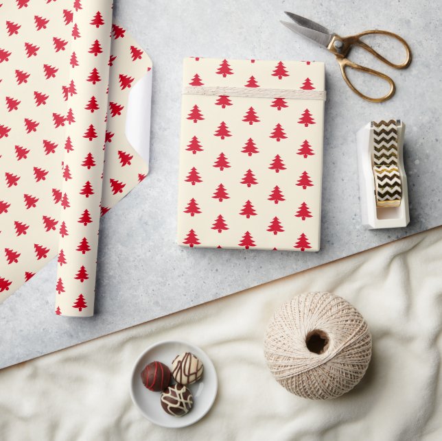 Papier Cadeau Arbres de Noël simples et modernes en beige (Artisanat)